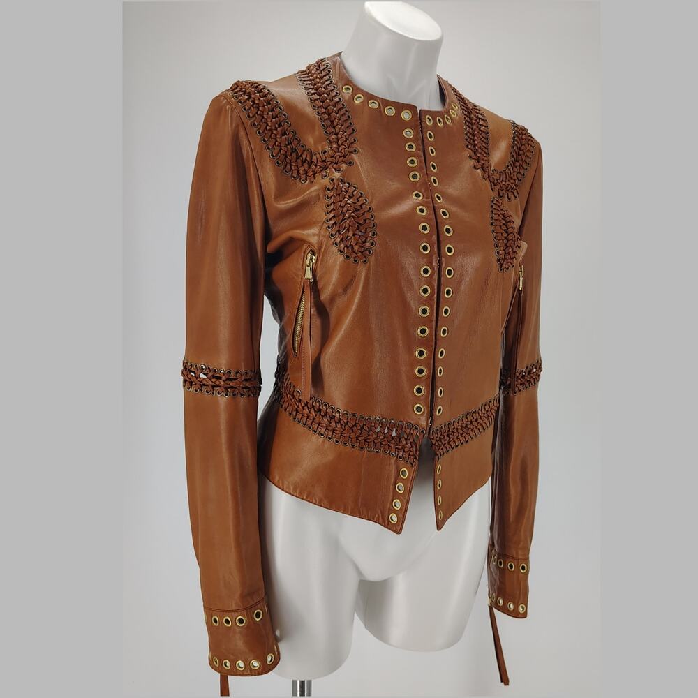 Roberto Cavalli S/S 2005 Archival Braided Leather Jacket Vintage Rare IT 44